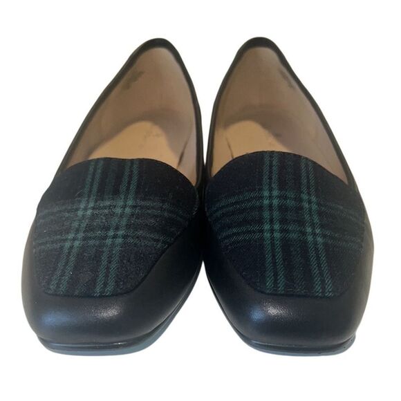 Bandolino Liberty Black Leather Green Plaid Slip On Flats Size 8.5 - Picture 3 of 8